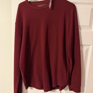 American Eagle Outfitters Men's Burgundy Waffle Thermal Crew